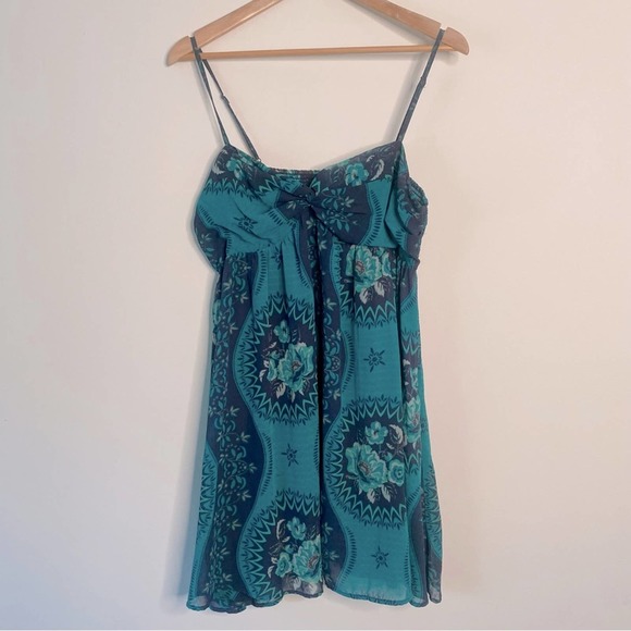 Free People Size L Eternal Spring Babydoll Boho Mini Dress Blue Floral - Picture 11 of 15